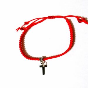 Bratara rosie impletita litera T inox