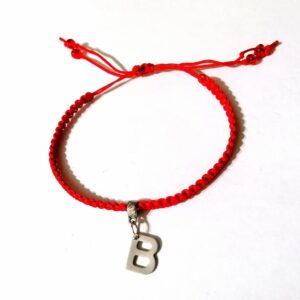 Bratara rosie impletita cu litera B inox