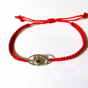 Bratara rosie impletita cu link gemeni din otel inoxidabil