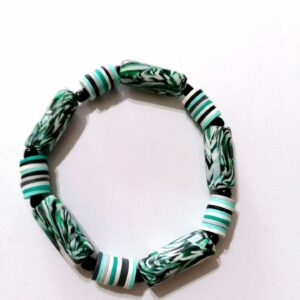Bratara verde negru cu margele Heishi si tuburi din fimo