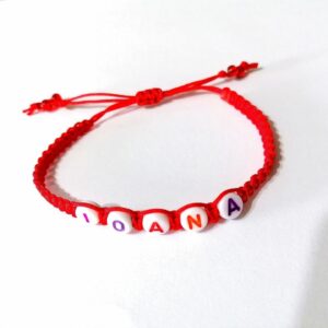 Bratara rosie impletita cu litere multicolore IOANA