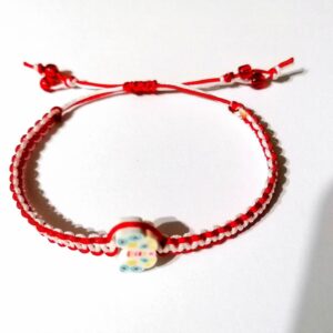 Bratara impletita alb-rosie cu fluturas multicolor