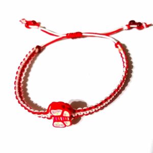 Bratara impletita alb-rosie cu fluturas rosu