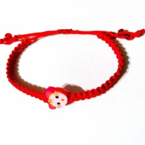 Bratara rosie impletita cu pisicuta roz
