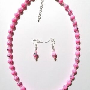 Set roz din cristale si margele de sticla