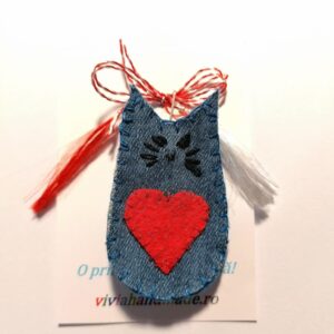 Mărțișor pisicuță din denim